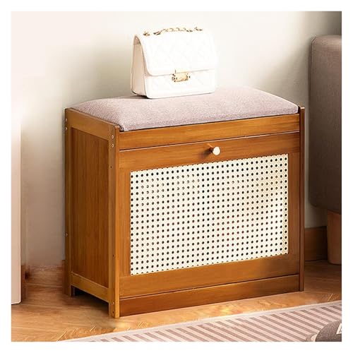 Schuhschrank, Schuhkipper, Bambus 2 Tier Regal Eingangsbereich Schuhregal mit Kippeimer for Flur(Brown,50 * 24 * 44cm) von KEuLen