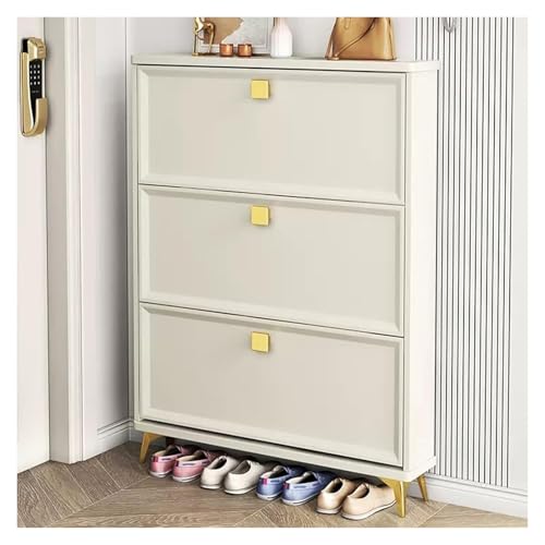 Schuhschrank, Schuhkipper, Mit 3 Klappschubladen und verstellbaren Regalen, Schuhständer for 30–40 Paar Schuhe, for Flur, Eingangsbereich(White,70X17X120cm) von KEuLen