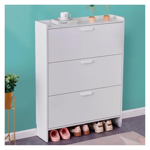 Schuhschrank, Schuhkipper, Weißer Schuhschrank mit 3 Klappschubladen, for Eingangsbereich, Flur, Wohnzimmer(70 * 17 * 118cm) von KEuLen