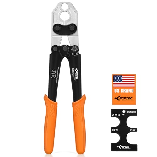 KF CPTEC Crimpzange für PEX Rohrverbindungen gedacht, Rohrschellen, PEX Crimpzange für 1/2'', 3/4'' Kupferringe, mit Go/No-Go-Messgerät, ASTM F1807-Standard-konform von KF CPTEC