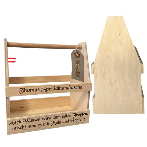 KF-Holz Bierträger mit Gravur, Vatertag, Männerhandtasche, 8er Holzträger mit Gravur von KF-Holz