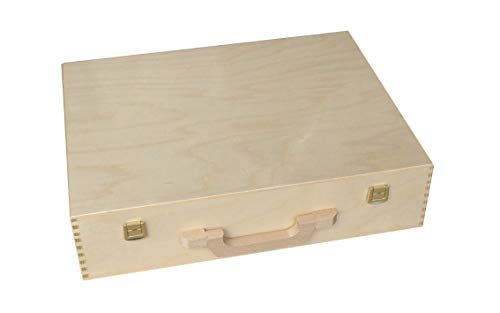 KF-Holz Holzkoffer - Aktenkoffer - Aufbewahrungskoffer - idealer Bastelkoffer & Malkoffer - Geschenkkoffer aus Holz - tragbarer Holzkoffer aussen lackiert(420 x 320 x 100 mm) von KF-Holz