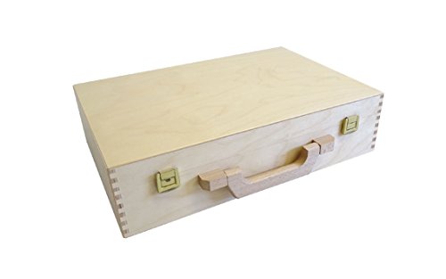 KF-Holz Holzkoffer - Aktenkoffer - Aufbewahrungskoffer - idealer Bastelkoffer & Malkoffer - Geschenkkoffer aus Holz - tragbarer Holzkoffer aussen lackiert (360 x 240 x 90 mm) von KF-Holz