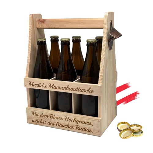 KF-Holz Personalisierter Bierträger mit Gravur & Flaschenöffner – 6er Holzträger – Geschenk für Männer, Papa, Freund, Bierliebhaber – Ideal zum Vatertag von KF-Holz