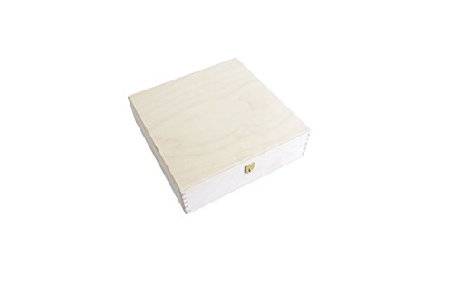 Klappkiste - Klappdeckelbox Holz naturbelassen - Holzkiste mit Deckel - Aufbewahrungsbox für Geschenke Kiste - Holzbox aus Birkensperrholz (200 x 200 x 60 mm) von KF-Holz