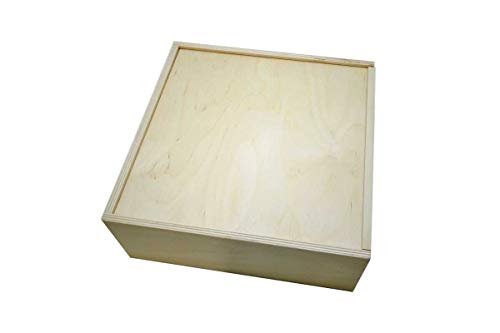 Schiebekiste - Geschenkbox Holz - Aufbewahrungsbox für Geschenke - ideale Geschenkbox - Holzkiste mit Deckel - Holzbox aus Birkensperrholz - Werkzeugkiste - Weinkiste (240 x 240 x 90 mm) von KF-Holz