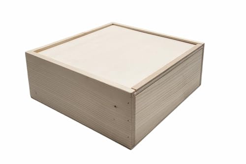 Schiebekiste - Geschenkbox Holz - Aufbewahrungsbox für Geschenke - ideale Geschenkbox - Holzkiste mit Deckel - Holzbox aus edler Fichte - Werkzeugkiste - Weinkiste (200 x 200 x 74 mm) von KF-Holz