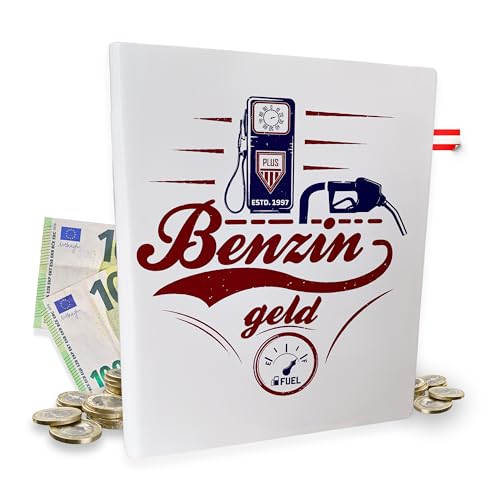 Sparbüchse - Geldgeschenk zum Führerschein - Autoliebhaber Geld Geschenk - handbemalte Sparbüchse - aus Österreich (Benzin Geld) Weiß von KF-Holz