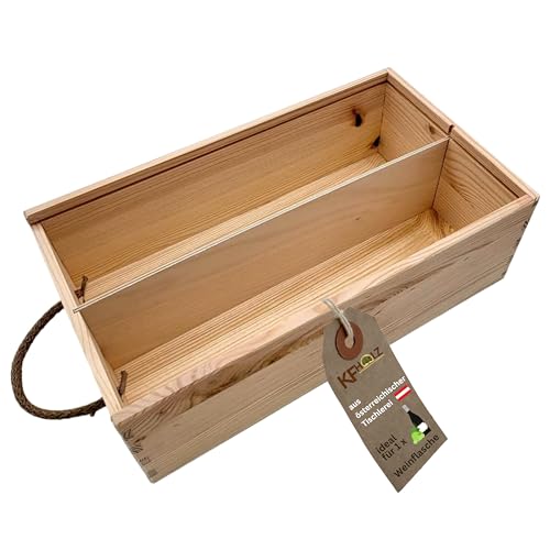 rustikale Holzbox - Geschenkbox Holz - Aufbewahrungsbox für Geschenke - ideale Geschenkbox - Holzkiste mit Deckel - Werkzeugkiste - Weinkiste (350 x 200 x 110 mm) von KF-Holz