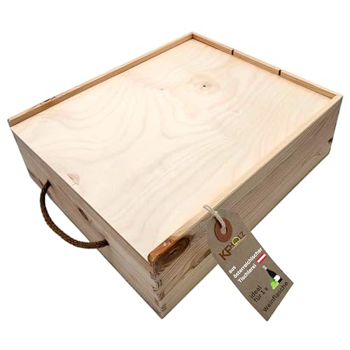 rustikale Holzbox - Geschenkbox Holz - Aufbewahrungsbox für Geschenke - ideale Geschenkbox - Holzkiste mit Deckel - Werkzeugkiste - Weinkiste (350 x 300 x 110 mm) von KF-Holz