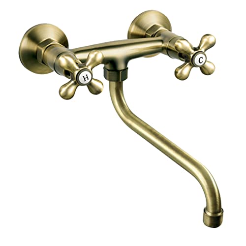 messingfarbene Nostalgie Zweigriffmischer Wand Küchenarmatur Spültischarmatur Wandarmatur Küchen Wasserhahn Modell "RETRO PATINA" von KFA