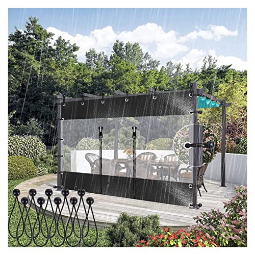 KFDDO Outdoor Vinyl Curtain with Clear Tarp Panel, Heavy Duty Porch Canopy Weather Resistant for Patio, Pergola, Gazebos with Zipper Door, Elastic Rope(2.4x2.5m/7.8x8.2ft) von KFDDO