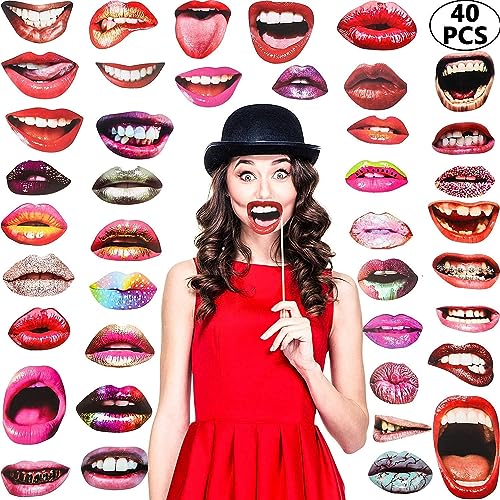 Fotokabinen-Requisiten, 40 Stück lustige sexy Lippen, Mund, Handheld Selfie Fotobox Requisiten für Cocktailpartys, Partys, Hochzeiten, Halloween, Geburtstage, Klassentreffen, Weihnachten von KFDDRN