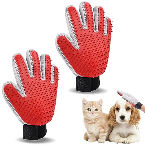 Handschuhe Fellpflege für Katze, Hund, 1 Paar Pet Grooming Handschuh - Sanfte Deshedding Pinsel Handschuh - Effiziente Haustier Haarentferner Mitt - Perfekt für Hund Katze mit langem und kurzem Pelz von KFDDRN