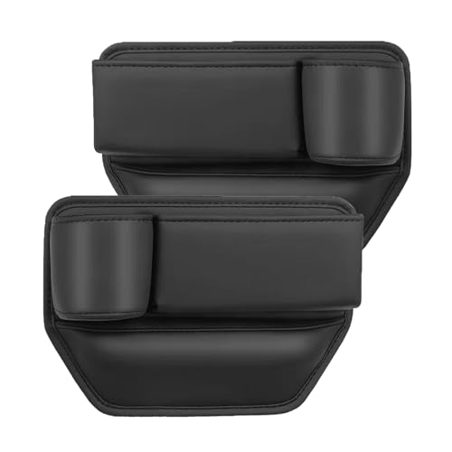 KFDZSW Aufbewahrungsbox Für Autositze 2 Stück Auto Organizer Vorne Autositz Gap Storage Box Seitentasche Car Seat Leder Tasche Mit Getränkehalter USB-Ladeloch (Schwarz) von KFDZSW