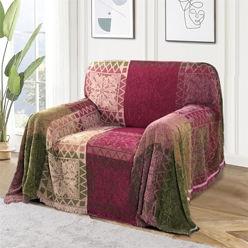 KFDZSW Boho Decke Sofadecke Mit Quaste - Decke Sofa Flauschig | Tagesdecke Doppelseitig Kuscheldecke Sofaüberwurf Wendedecke | Für Zuhause Büro Reisen (Rot,231 x 180cm) von KFDZSW