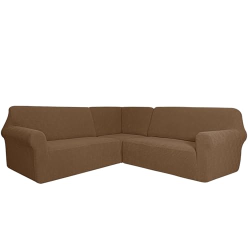 KFDZSW Ecksofa überzug, Sofabezug L Form 3-teilig Stretch Anti-rutsch Waschbar Sofa Überzug, Relaxsessel Ecksofahusse Für Sektionalsofa Möbelschutz (Leder,7-Sitzer) von KFDZSW