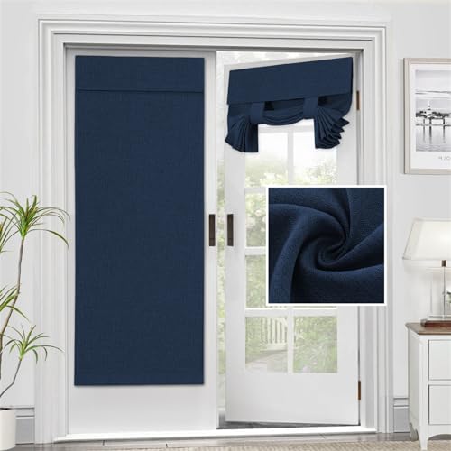 KFDZSW Französische Türpaneelvorhänge, Verdunkelung Einzelne Thermische Klettverschluss Tür Vorhang, Türvorhänge Für Terrassentür/Innenbereich (Navy Blau,B26 x L68) von KFDZSW
