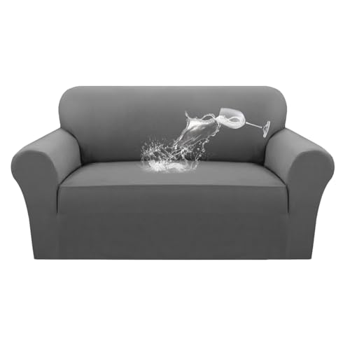 KFDZSW Stretch Wasserdicht Sofabezug, Sofa überzug Stretch, Sofaschoner rutschfest Mit Armlehnen, Couchüberzüge Sofaschutz Katze Couch Überwurf (Hellgrau,2 Sitzer) von KFDZSW