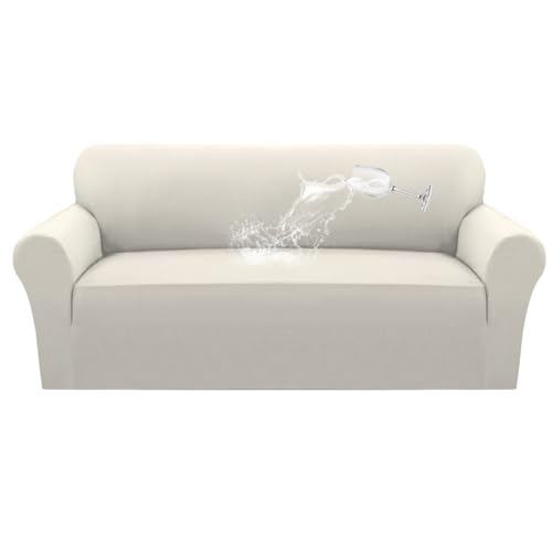 KFDZSW Stretch Wasserdicht Sofabezug, Sofa überzug Stretch, Sofaschoner rutschfest Mit Armlehnen, Couchüberzüge Sofaschutz Katze Couch Überwurf (Weiß,3 Sitzer) von KFDZSW