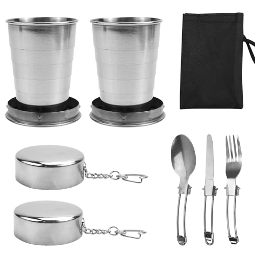 Faltbecher, 2 Stück Edelstahl Faltbarer Becher, 75ml Metallbecher Outdoor, Faltbare Tasse, Klappbecher, Camping Becher Faltbar Trinkbecher Wasserbecher mit Faltbares Geschirr von KFETFE