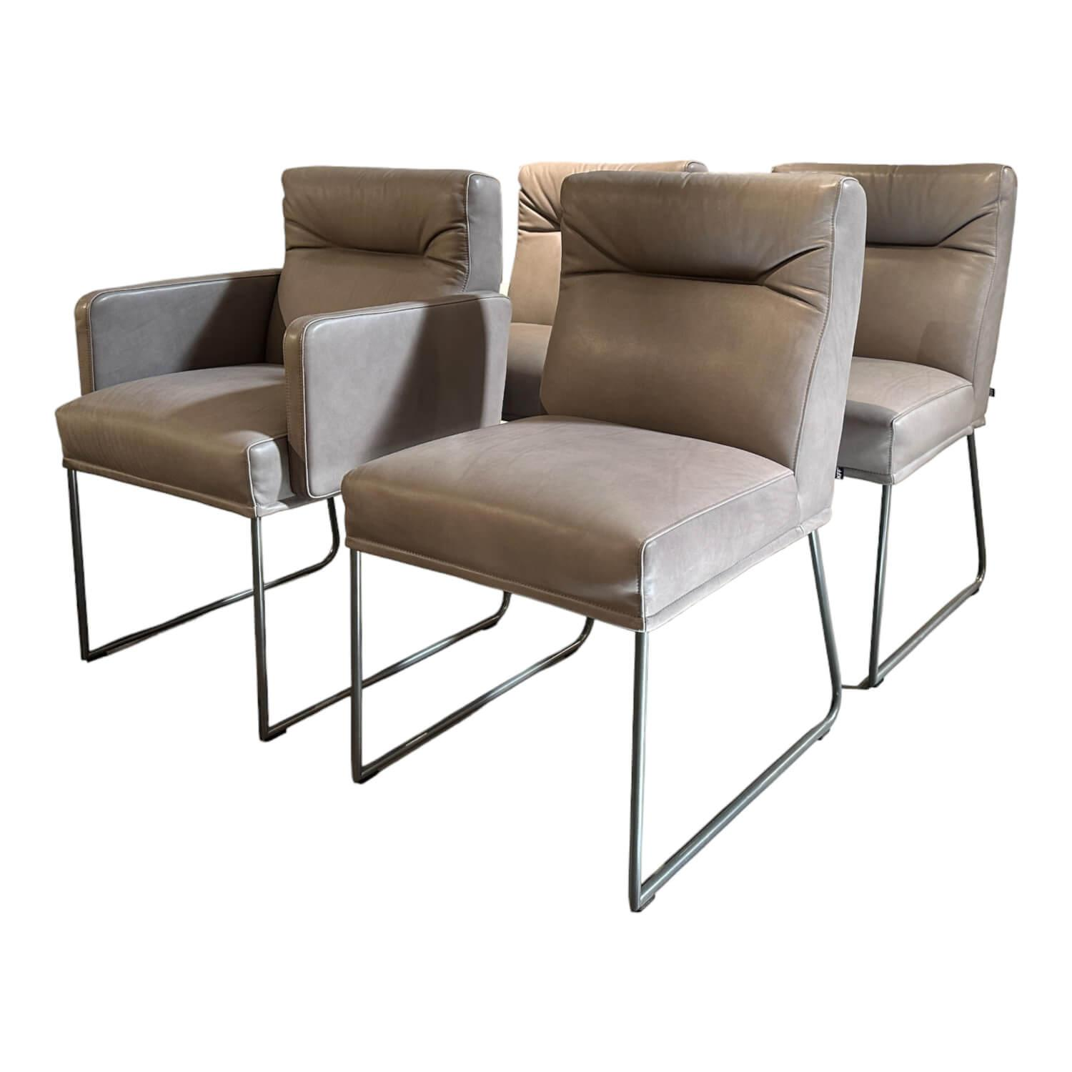 4er-Set Stuhl Set & Bank D-Light Leder Silk Grigio 184 Eischichtlack Eisenblank von KFF
