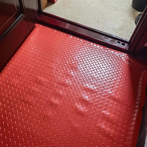 KFGISD, Bodenmatte for Autos und Motorräder, rutschfest, verschleißfest, große Gummimatte for Küche/Fitnessstudio/Schuppen,Gummibodenmatten für Garagen(Red,1.2x5m/3.9x16.4ft) von KFGISD