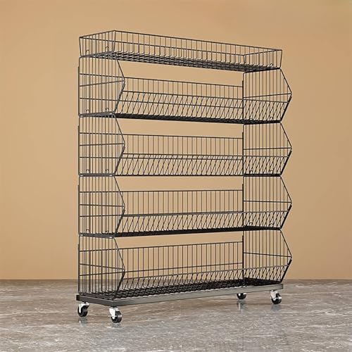 KFGISD, Großer Snackständer aus Draht mit Rädern, 5-stufiges Imbissständer-Lagerregal for Obst und Gemüse ，Supermarkt-Lagerregal(L 90cm/35.4in) von KFGISD