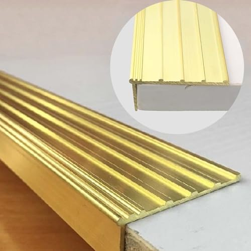 KFGISD, Treppenkantenschutz, L-förmiger Schwellenstreifen for Fliesen und Holz, rutschfeste Treppeneckstufen, breit,Messing-Bodenübergangsleiste(44mm(1.7") Wide) von KFGISD