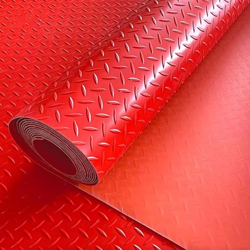 KFGISD, Werkstatt-Diamantplatten-Läufermatten, 2,3 mm dick, wasserdichte Gummi-Garagenbodenbelagsmattenrolle,Gummibodenmatten für Garagen(Red,1.2x5.5m/3.9x18ft) von KFGISD