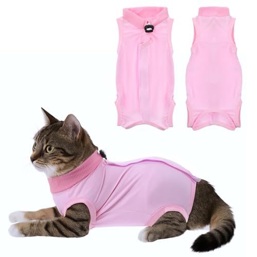 KFHENSOMR Recovery Suit Katze 2 StüCk Katzenbody nach OP Erholungsanzug Kleidung Haustiere Schutz Kleidung Wiederherstellung Recovery Kastration Spay EntwöHnung Leckschutz Suit füR Katze (Rosa M) von KFHENSOMR