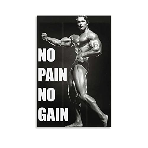 KFMD Fitness-Poster, Vintage, Bodybuilding-Poster, Arnold Schwarzenegger, No Pain No Gain, Leinwand, Wandkunst, Dekoration, Poster, Innenbereich, Bar, Café, dekoratives Gemälde, 50 x 75 cm von KFMD