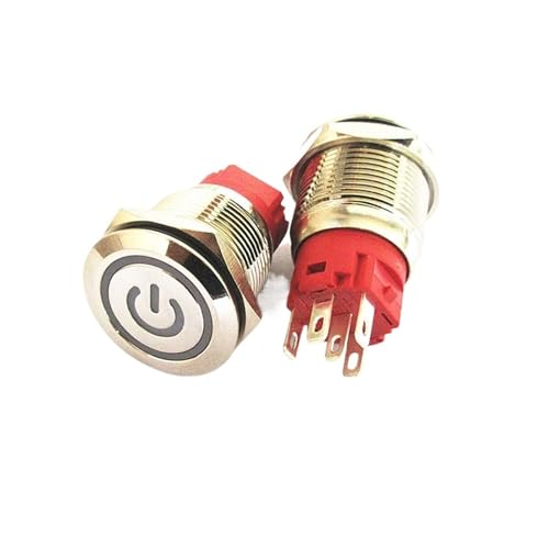 1PCS 19MM metall taste netzteil selbst-reset-schalter selbst-locking runde wasserdichte punkt schalter 9V-24V 5A(Reset Symbol Red x1) von KFVMVTDW