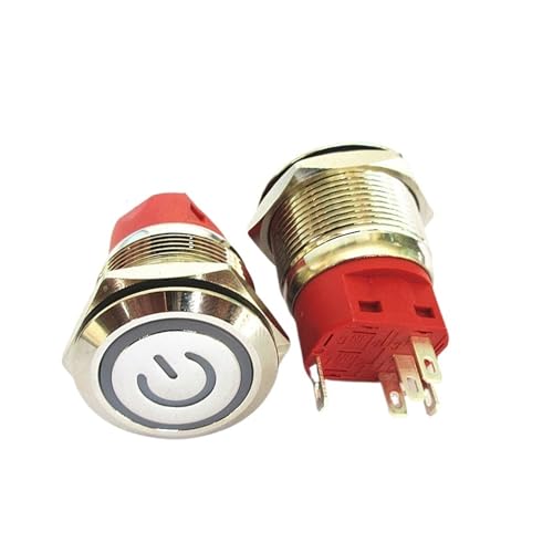 1PCS 22MM metall taste netzteil selbst-reset-schalter selbst-locking runde wasserdichte kleine schalter 9V-24V 5A(LOCK Logo Blue 1PC) von KFVMVTDW