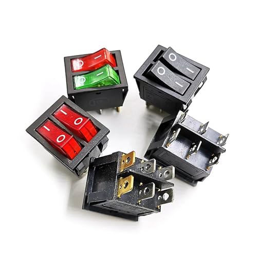 5PCS KCD6 doppel rocker schalter rot/grün/schwarz hintergrundbeleuchtung 2 pole 6 pin power-taste backform heizung teile(Mixed 2M6P Switch) von KFVMVTDW