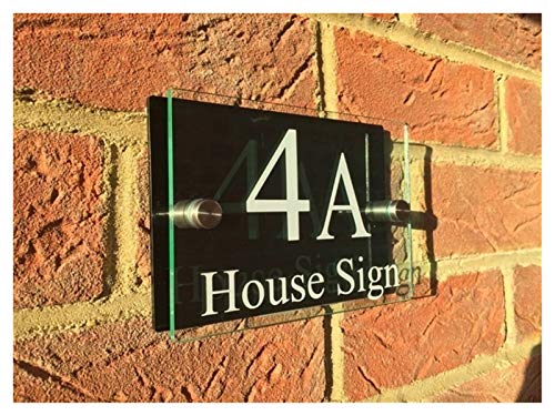Hausnummernschild Retro Anpassen 200x140mm MODERN HOUSE SIGN PLAQUE Tür Nummer STREET GLASS EFFECT NAME(Black back panel,100x140mm) von KFXYSM