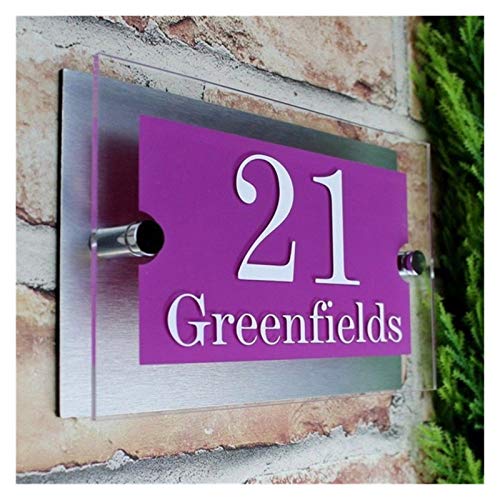 Hausnummernschild Retro Anpassen 200x140mm MODERN HOUSE SIGN PLAQUE Tür Nummer STREET GLASS EFFECT NAME(Purple,140x200mm) von KFXYSM