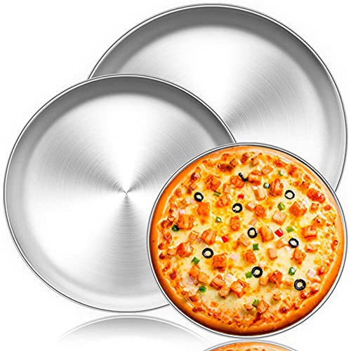 KFXYSM Pizzablech, Pizzateller 8Inch10inch12inch3 stücke Pizza Pan Set Edelstahl Pizza Pan Runde Pizzaofen Pfannen Tablett zum Backen von KFXYSM