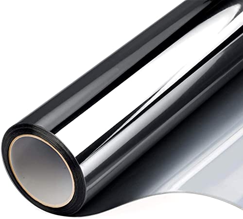 KFXYSM Spiegelfolie Fenster,Fensterfolie Schwarz-Silber-Selbstklebender Glas-Aufkleber Vinyl One-Way Vision Mirror Effect Window Tint Film Uv. Ablehnungswärmekontrolle for Zuhause(Black,60x200 cm) von KFXYSM