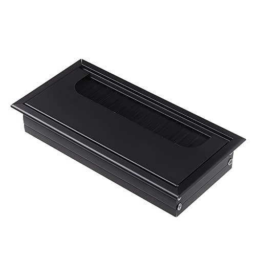 Kabeldurchführung Schreibtisch,Kabeldurchlass Aluminiumlegierung Rechteck Draht Kabelhalter Tüllenbohrungsabdeckungsauslassanschluss mit schwarzem Pinsel for Pc. Büroetischschalter.(Black,80x275mm) von KFXYSM