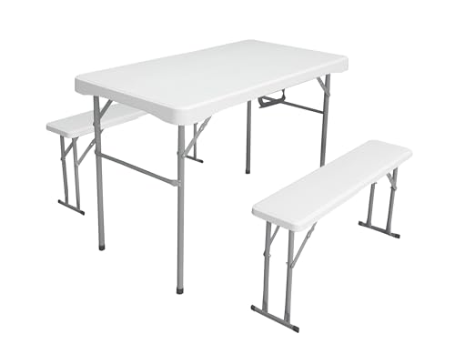KG KITGARDEN - Faltbares Picknick-Set + 2 Bänke, 113 x 62 x 71 cm, weiß – zusammenklappbar von KG KITGARDEN