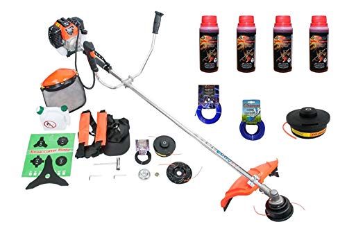 BENZIN RASENTRIMMER DEMON 5,2 PS Set mit 4 x Flaschen Öl 2 x Fadenkopf 2 x Faden - Motorsense Benzin Gartenwerkzeug Rasenmäher Freischneider Trimmer Rasentrimmer von KG