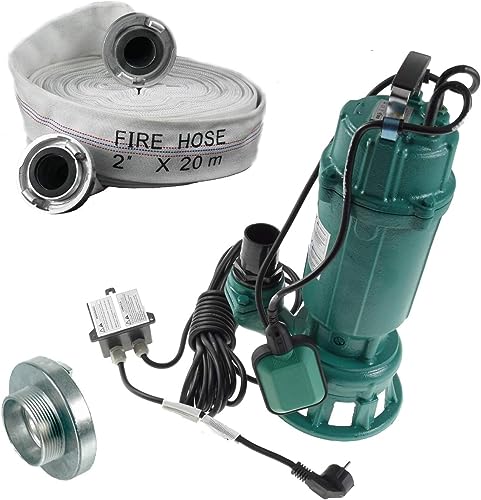 Tauchpumpe 1500W IBO 1,5 kW mit Zerkleinerer + 2" Storz C + 20m Schlauch - Pumpe, Wasserpumpe, SCHMUTZWASSERPUMPE, SCHNEIDWERK, FÄKALIENPUMPE mit Bauschlauch von IBO