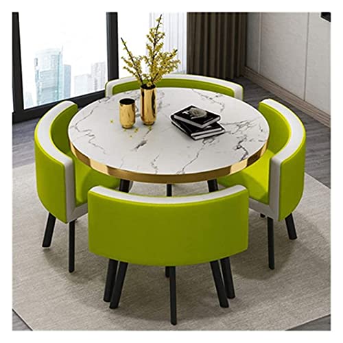 KG7HQRP 5-teiliger moderner runder Vintage-Tischstuhl Kombination einfacher Empfang Freizeit Leder Kaffee Sofa Sitz Büro Lounge (Farbe: Weiß) (Grün) von KG7HQRP