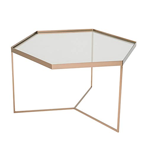 KG7HQRP Couchtisch aus Glas, transparente Oberseite/goldfarbene Basis, Größe optional (Größe: 69 x 69 x 45 cm), einfarbig 69 x 69 x 45 cm von KG7HQRP