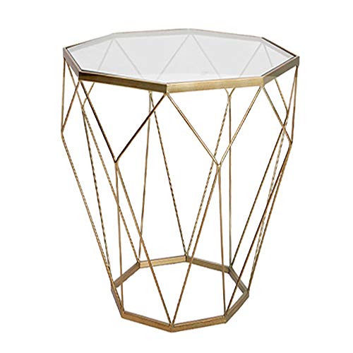 KG7HQRP Haushalt Metall Sofatisch Couchtisch Geometrisches Design Glas Gold 46x46x56cm von KG7HQRP