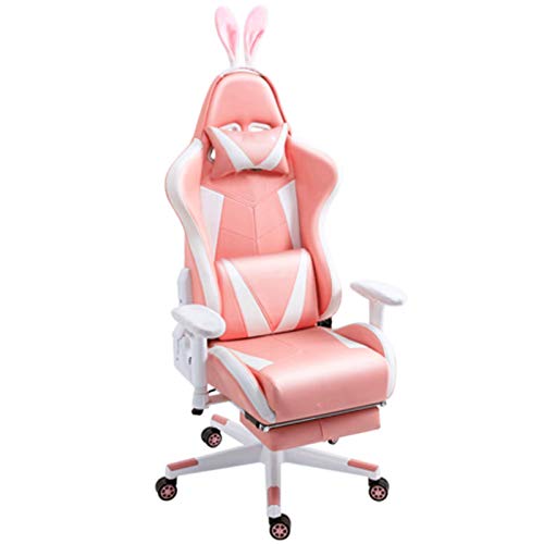 KG7HQRP Renovation House Ergonomischer Gaming-Stuhl Niedlicher Kawaii-Stil Bürostuhl PU-Leder Hohe Rückenlehne Racing Computerstuhl Hasenohren Gaming Stuhl B von KG7HQRP