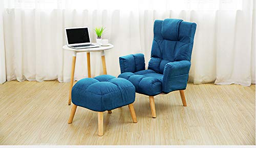 KG7HQRP Renovierung Haus Liege Einzelsofa Rückenlehne Verstellbar mit Fußstütze Stretch Kissen mit Armlehne Aufbewahrungstasche Massivholz Stuhlbeine Blau von KG7HQRP