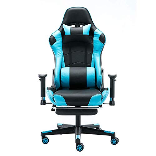 KG7HQRP Renovierung Haus Spiel Bürostühle mit Armlehnen PU Leder Computer liegend Boss Gaming Massage Stuhl Fußhocker Blau von KG7HQRP