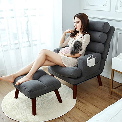 KG7HQRP Renovierung House Tub Chair Relaxsessel Handstuhl Liege Verstellbare Rückenlehne 4 Weiche Rückenkissen mit Fußstütze Liege Stilvolle Massivholz-Stuhlbeine Gelb von KG7HQRP